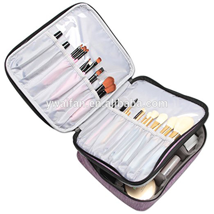 Travel Makeup Brush Case Professional Makeup Train Organizer Bag with Handle Strap for Brushes