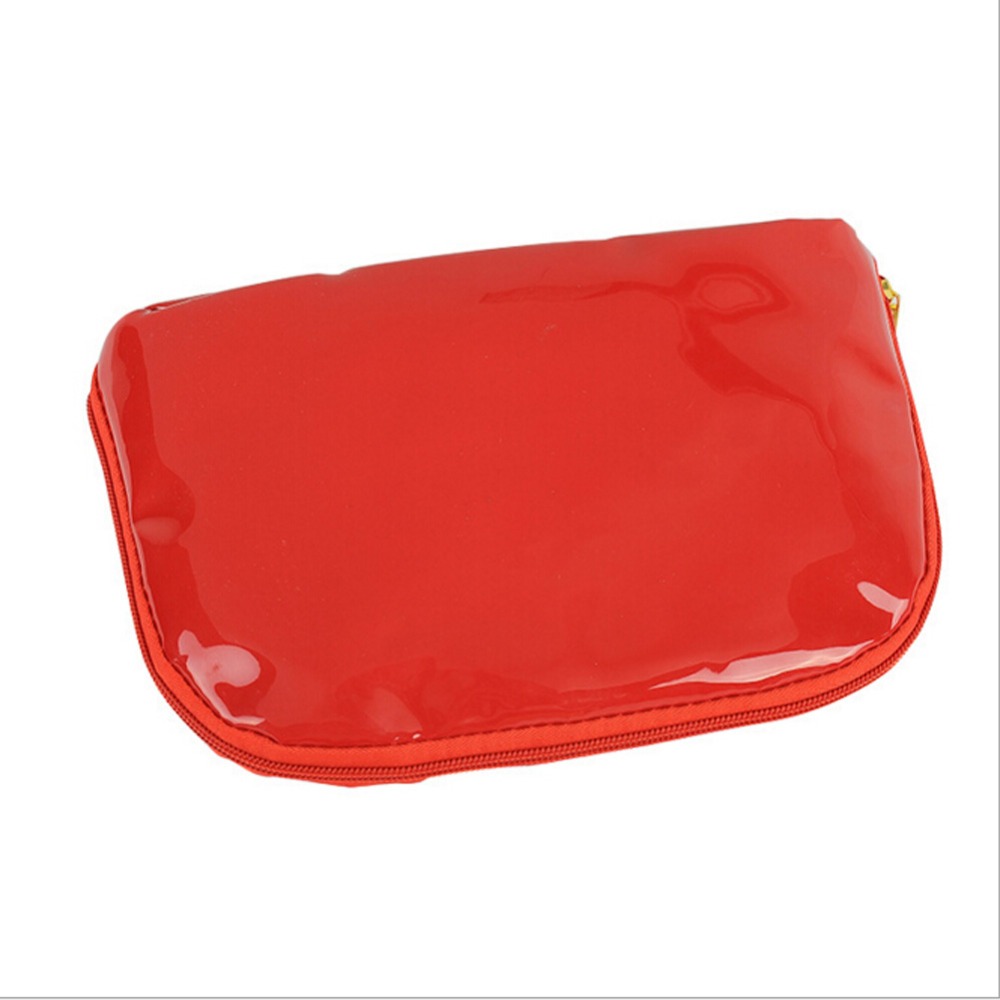 Red Vinyl Zipper Pouch Organizer Case Cosmetic Bag Makeup