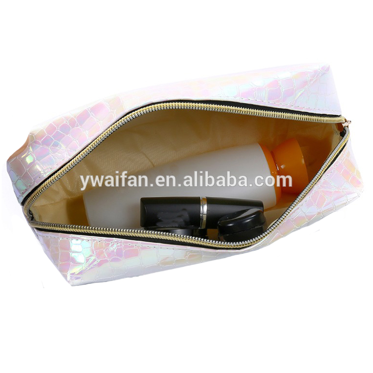 Women Travel Cosmetic Case Zipper Portable Toiletry Storage Laser Wash Hologram Leather Makeup Bag