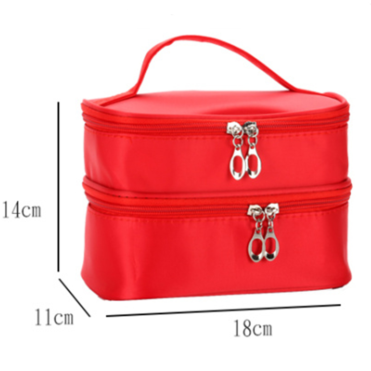 Double Layer Cosmetic Bag Red Travel Toiletry Cosmetic Makeup Bag Organizer
