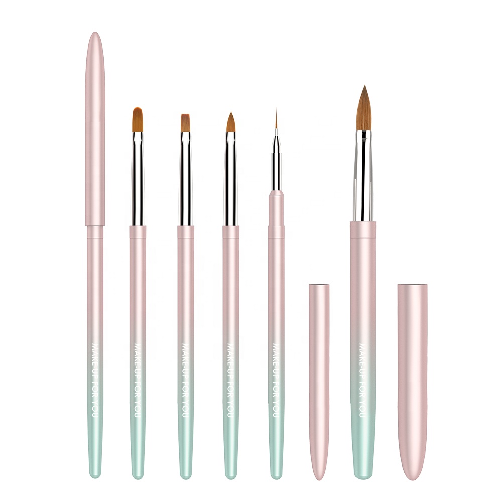 Private Label Pink-Cyan Gradient Color Filament Art Polish Nail Pencil Brush