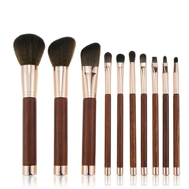 10PCS Rose Golden Makeup brush set with black high quality PU bag Free Design