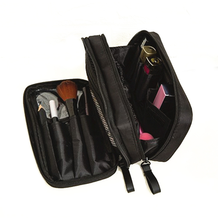 Portable Toiletry Bag Double Layer Nylon Cosmetic Bag Makeup Brush Holder