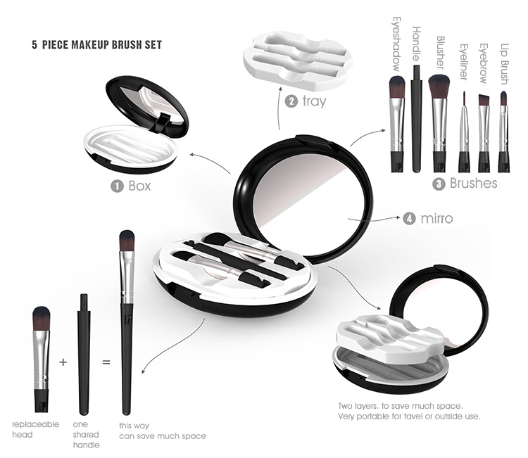 2018 new KD foldable portable travel makeup brush set