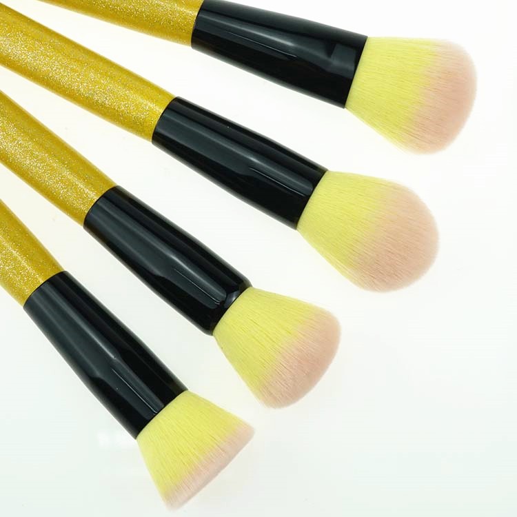 12 Pcs Glitter yellow Bling Handle Makeup Brush Vegan Makeup Brushes Set With Case