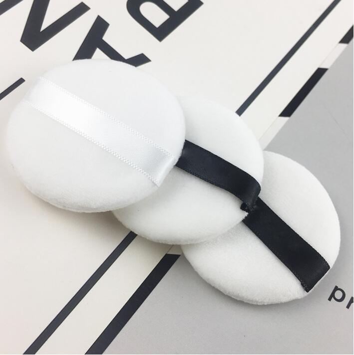Wholesale Customized Logo Size Cosmetic Round Shape Ribbon Cotton Makeup Powder Puff