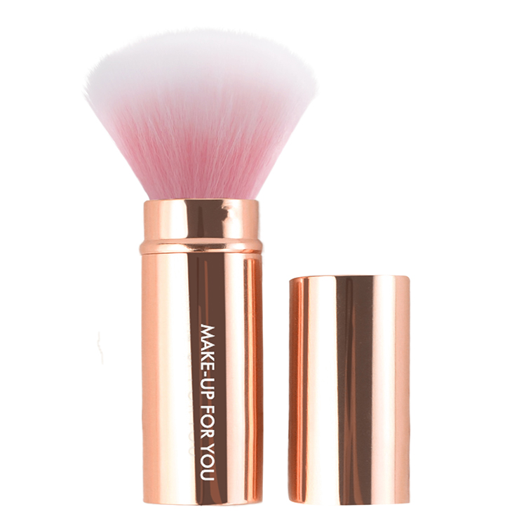 2019 New Rose Gold Aluminium Synthetic Retractable Kabuki Powder Brush For Makeup