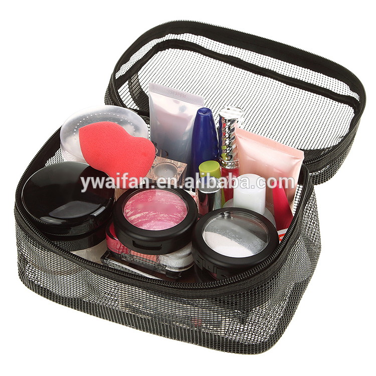 Black Travel Toiletry Bag Cosmetic Makeup Pouch Mesh Makeup Bag Organizer