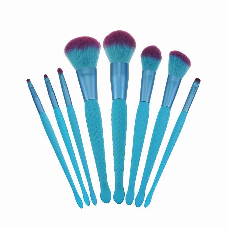 8 Piece Blue Mermaid Makeup Brush Set Travel Size Soft Makeup Brushes