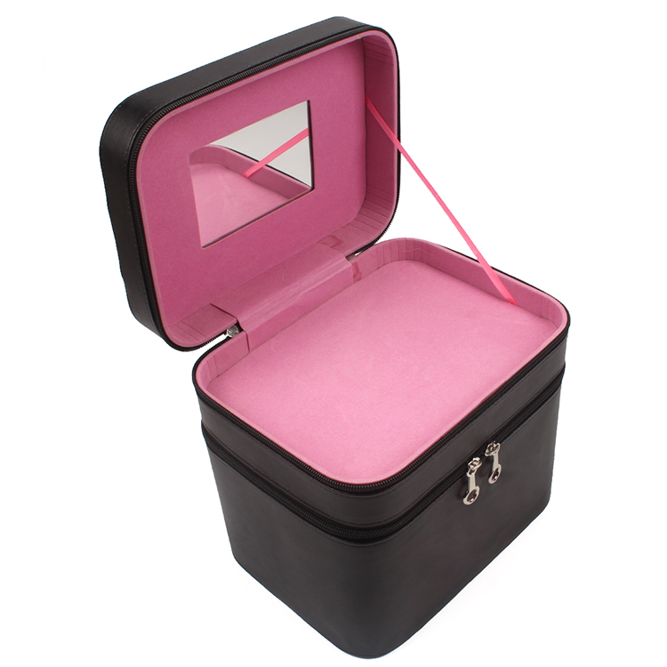 Multi Use Cosmetic Train Case Makeup Toiletry Bag Tote with Handle and Mirror for Travel