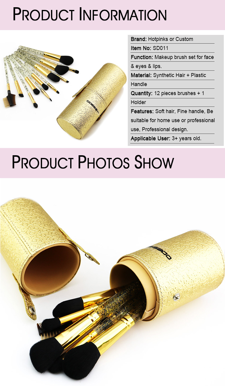 Wholesale Crystal Makeup Brush Sets 12 PCS Glitter Make Up Brushes Gold With Holder