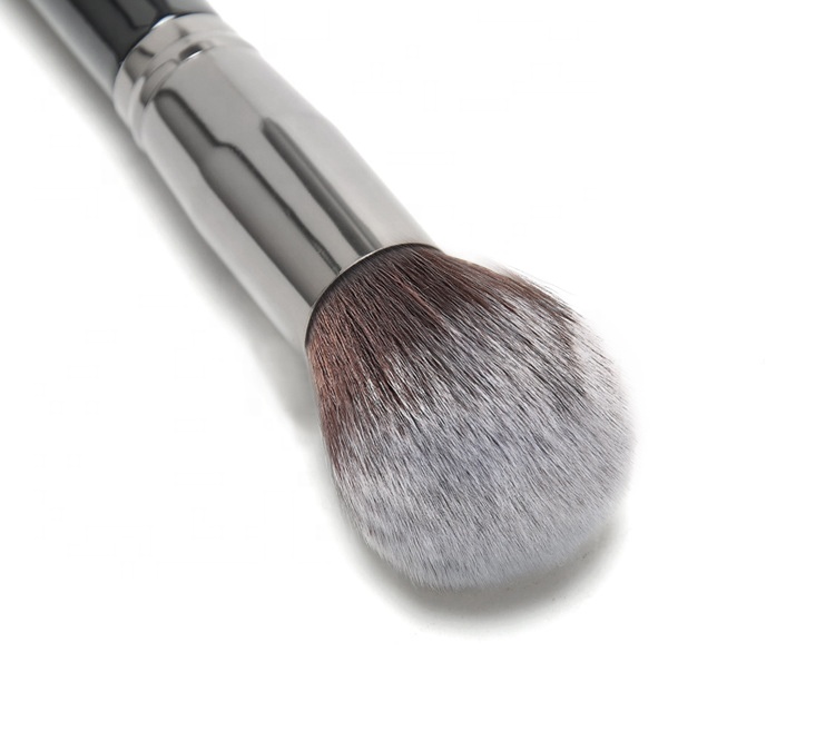 Brown White Tip Synthetic Glossy Wood Handle Powder Makeup Brush