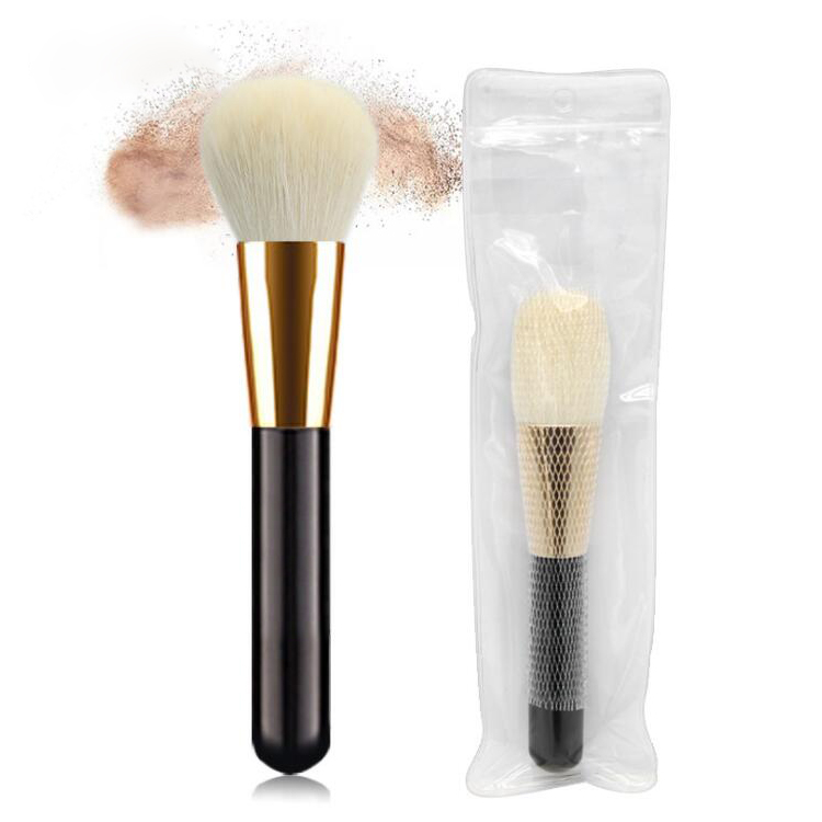 Custom logo black gold cosmetic blusher brush with goat hair