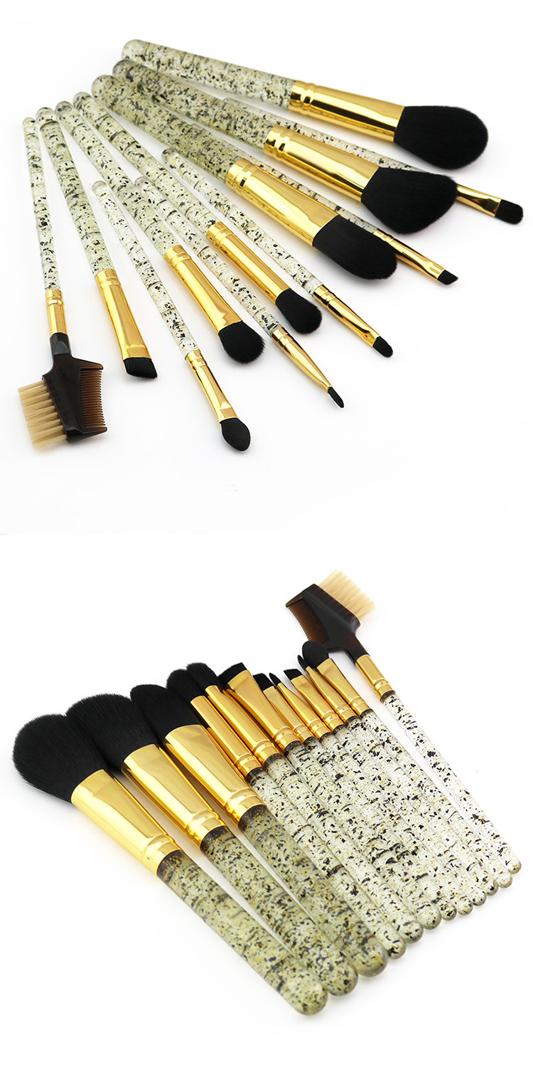 Wholesale Crystal Makeup Brush Sets 12 PCS Glitter Make Up Brushes Gold With Holder