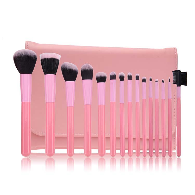 Customs Logo 15pcs Pink Double Color Hair Wood Handle Makeup Brush Set For Girl