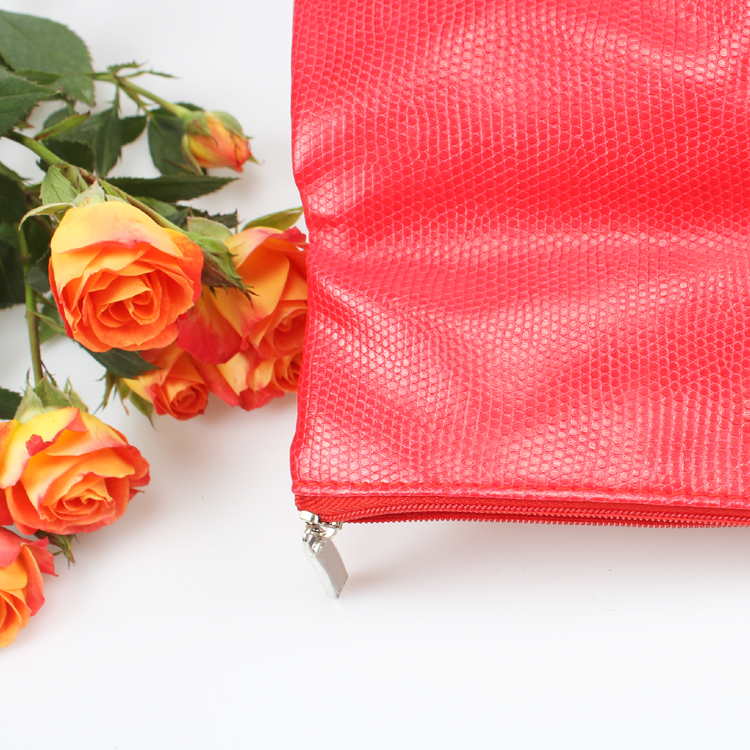 PU Red Bifold Lady Hand Bag Party Clutch Fake Crocodile Hand Bag