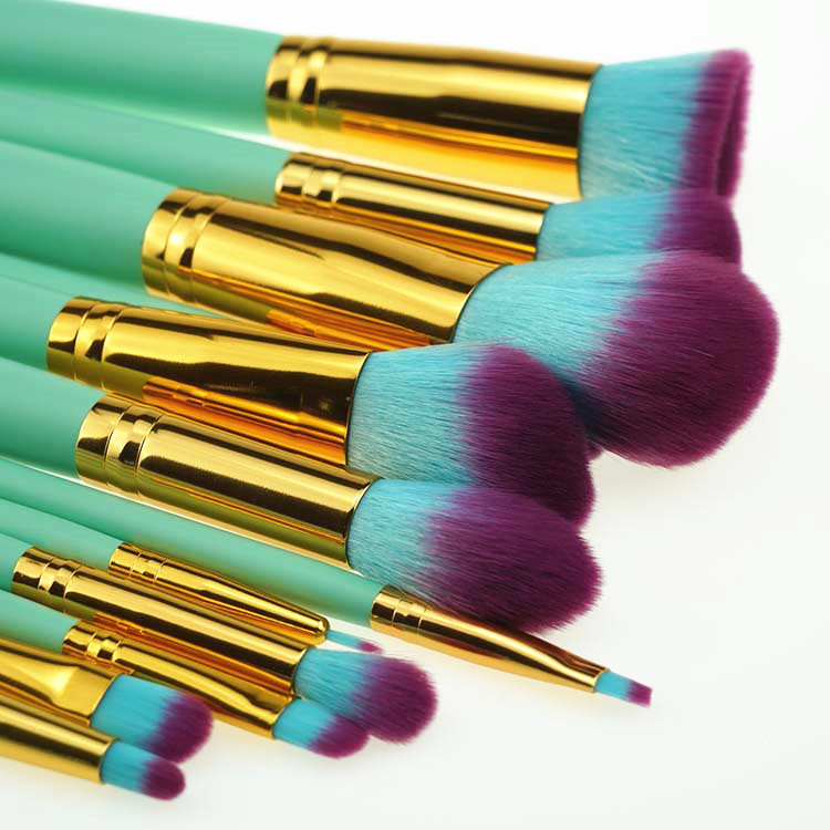 12PCS Green Mermaid Makeup Brush Set, Soft Synthetic Bristles Make Up Powder Blush Contour Eyeshadow Lip Foundation Brush