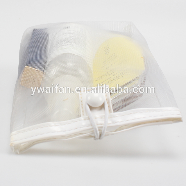 Portable Travel Toiletry Pouch Storage Organizer Mesh Cosmetic Bag with button