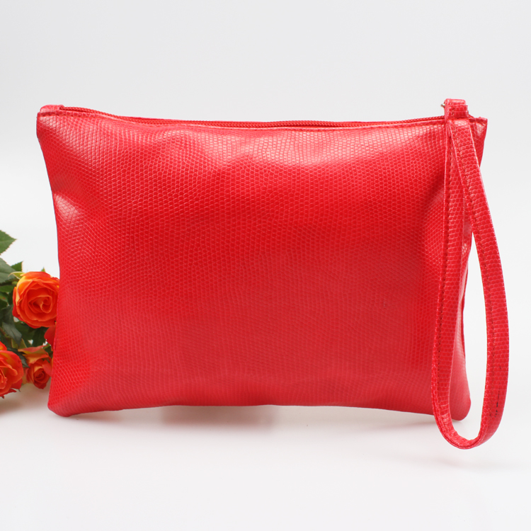Fashion PU Ladies Clutch Bag with Wristlet Red Faux Leather Clutch Bag Women