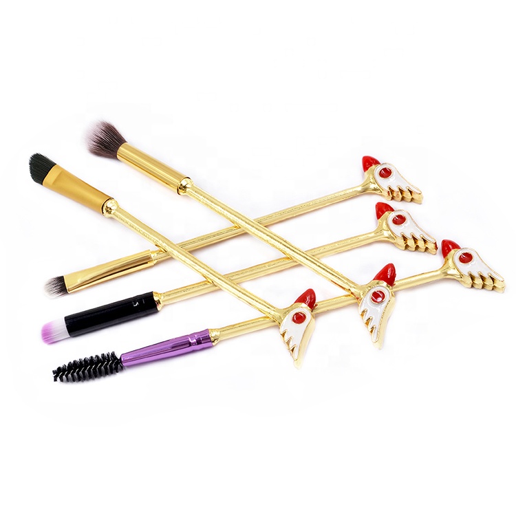 Portable Cute Metal Handle 5pcs Mini Makeup Eye Brush Set With Draw Bag