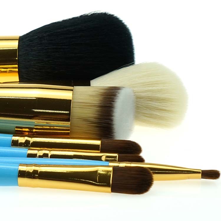 7 Piece Blue Makeup Brush Roll Travel Mini Cosmetic Brush With Pouch