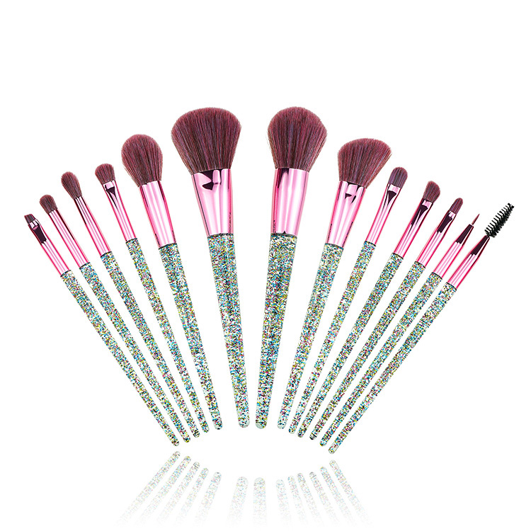 New Style Private Label 13Pcs Crystal Colorful Glitter Makeup Brushes