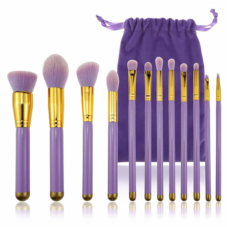2018 Newest 11PCS Face Brush Collection Gorgeous Purple &Gold Luxury Looking Makeup Brushes With Gift box For Easy On Makeup