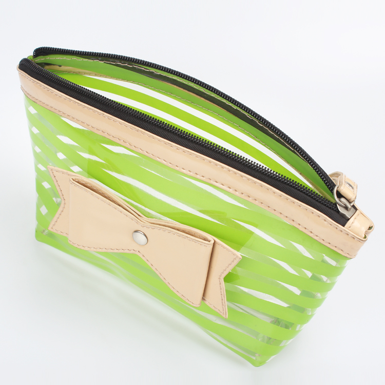 Striped New Clear Cosmetic Bag Transparent Plastic Travel Makeup Toiletry Zip Bag PVC Makeup Bag