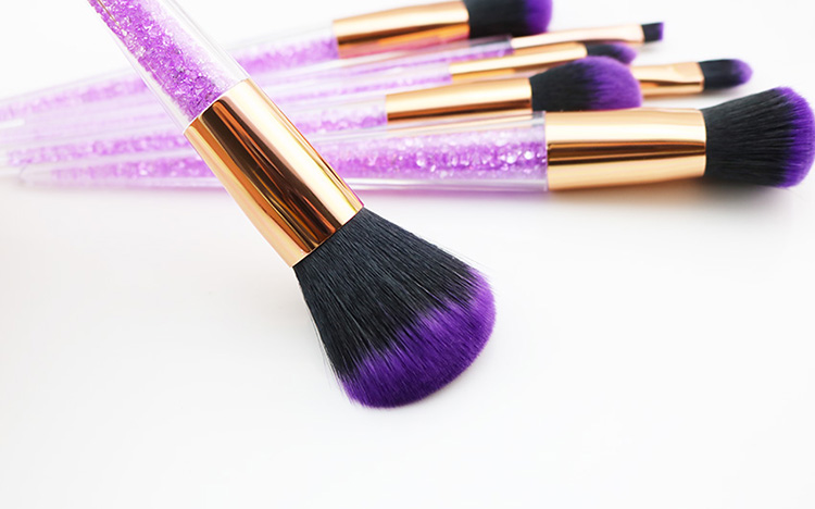 7pcs crystal purple rhinestone diamond makeup brush set