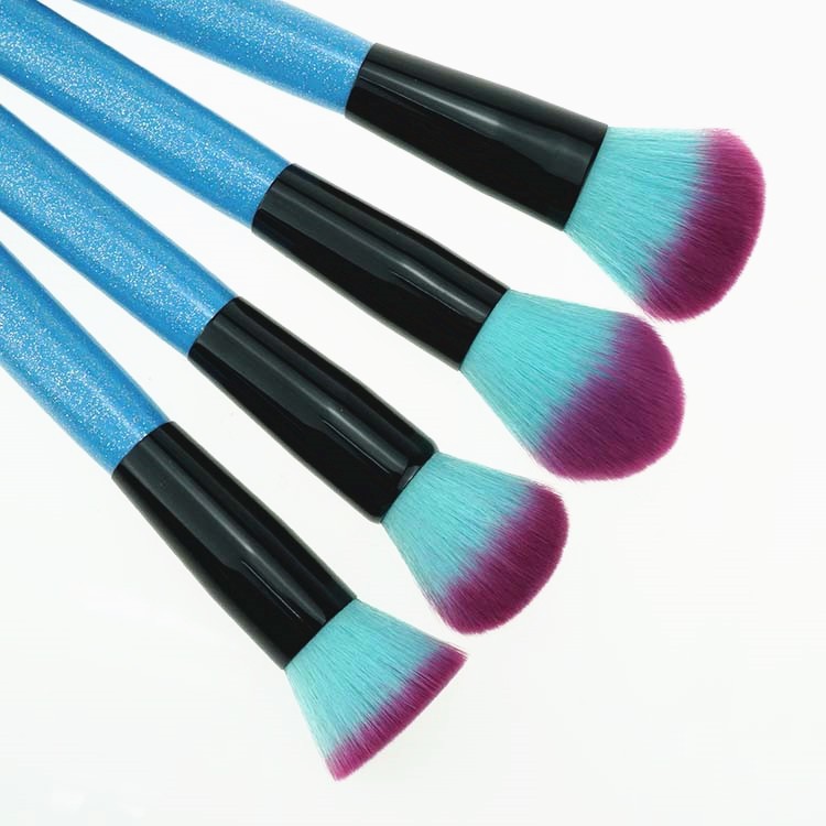 12 Pcs Blue Bling Powerder Brush Glitter Makeup Brush Set With Case