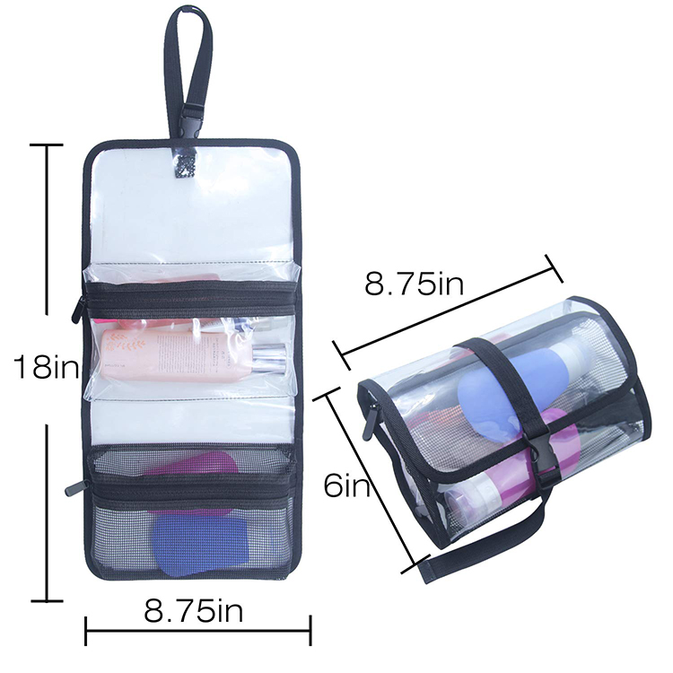 TSA Approved Toiletry Bag Clear Travel Cosmetic Bags Makeup Organizer Folding Travel Bag With A Hanging Strap