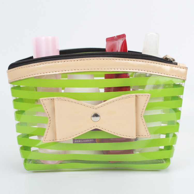 Striped New Clear Cosmetic Bag Transparent Plastic Travel Makeup Toiletry Zip Bag PVC Makeup Bag