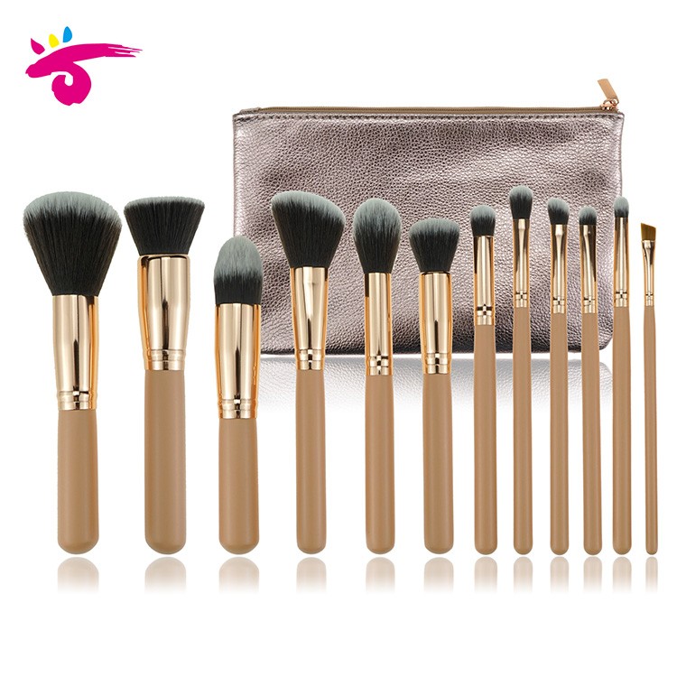 Best selling free sample rose gold synthetic hair makeup brushes with pink leather bag