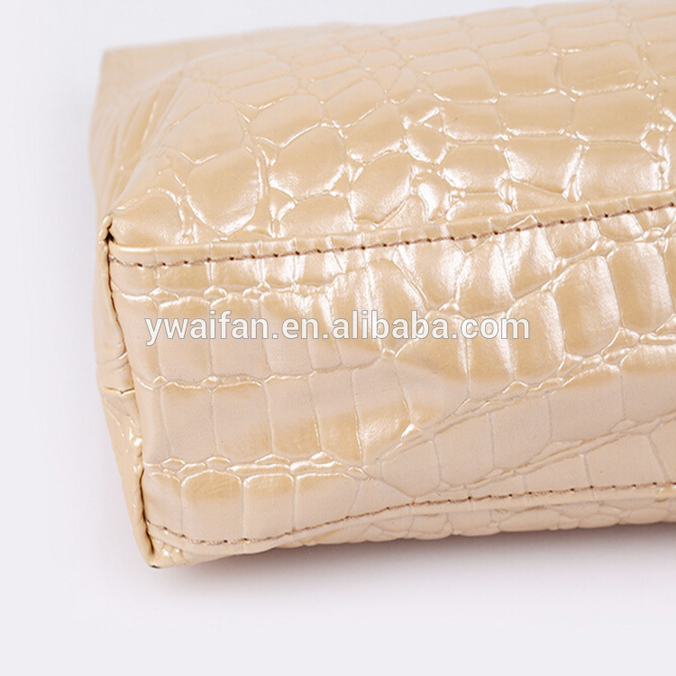 Stone Pattern PU Leather Zipper Makeup Travel Cosmetic Bag with button