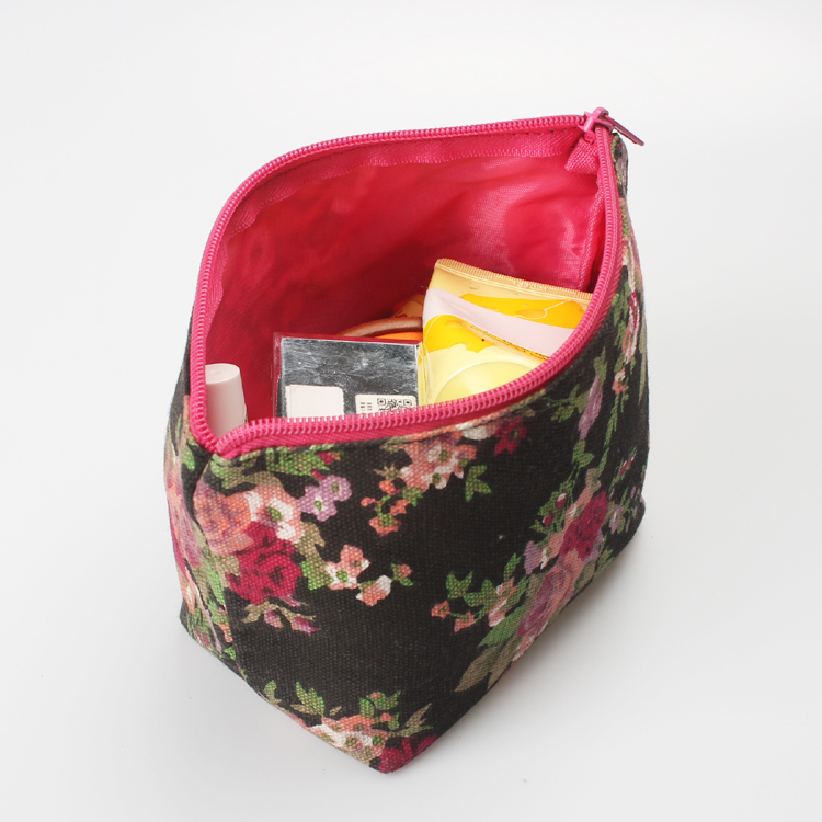 Cosmetic Pouch Printing Canvas Flowers Make Up Cosmetic Bag