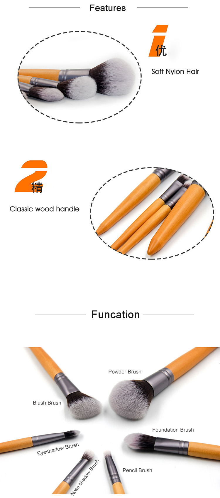 Professional High Quality Wood Handle Vegan Makeup Brushes Private Label