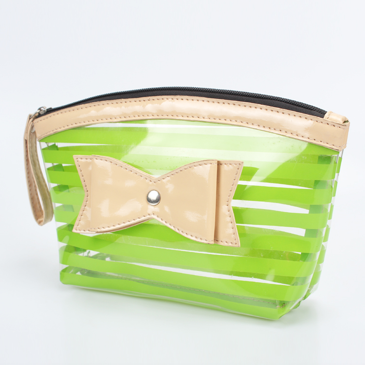 Striped New Clear Cosmetic Bag Transparent Plastic Travel Makeup Toiletry Zip Bag PVC Makeup Bag