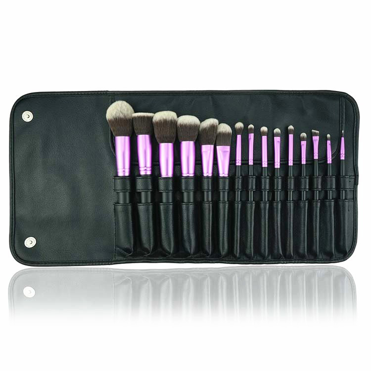 15 Piece Purple Ferrule New Makeup Brushes Flat Foundation Makeup Brush With PU Bag