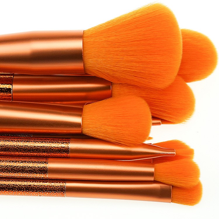 10Pcs Glitter Makeup Brushes Orange Hair Product Label Brushes