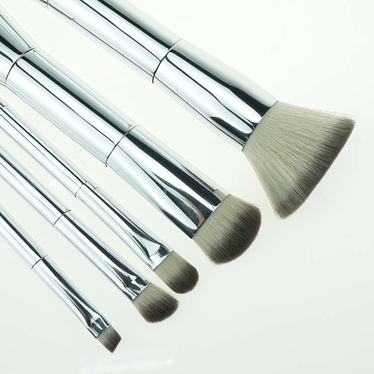 Premium Multi-Use Duo End Silver Metal Makeup Brush Set Custom Logo