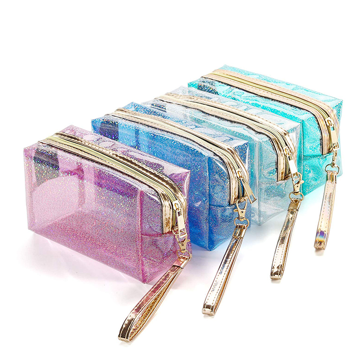 Transparent Waterproof Glitter PVC Bag Holographic Cosmetic Bag Toiletry Travel Bag Organizer