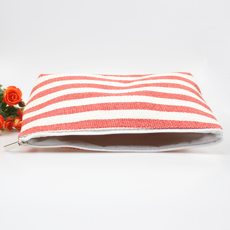 Fashion Red and White Stripe Straw Bag Beach Cosmetic Bag Clutch Straw Bag
