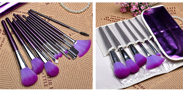 New OEM Makeup Brush Supplier 16 Pcs Purple Travel Powder Foundation Brushes