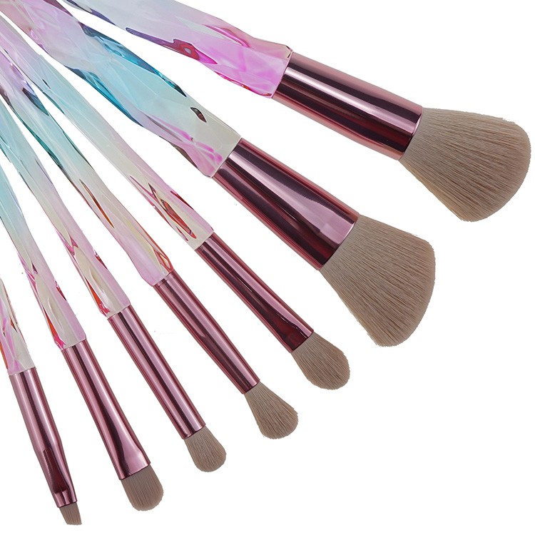 Custom logo 7pcs pink synthetic hair electroplating plastic handle colorful makeup brush set