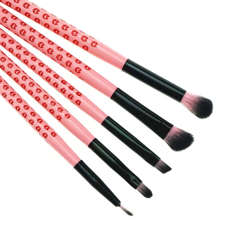 10 Piece Cute Makeup Brush Red Lip Handle Pink Beauty Brush Set With Cylinder