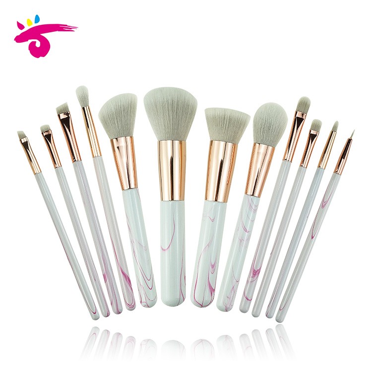 Best quality private label 12pcs marble cosmetics makeup brushes set