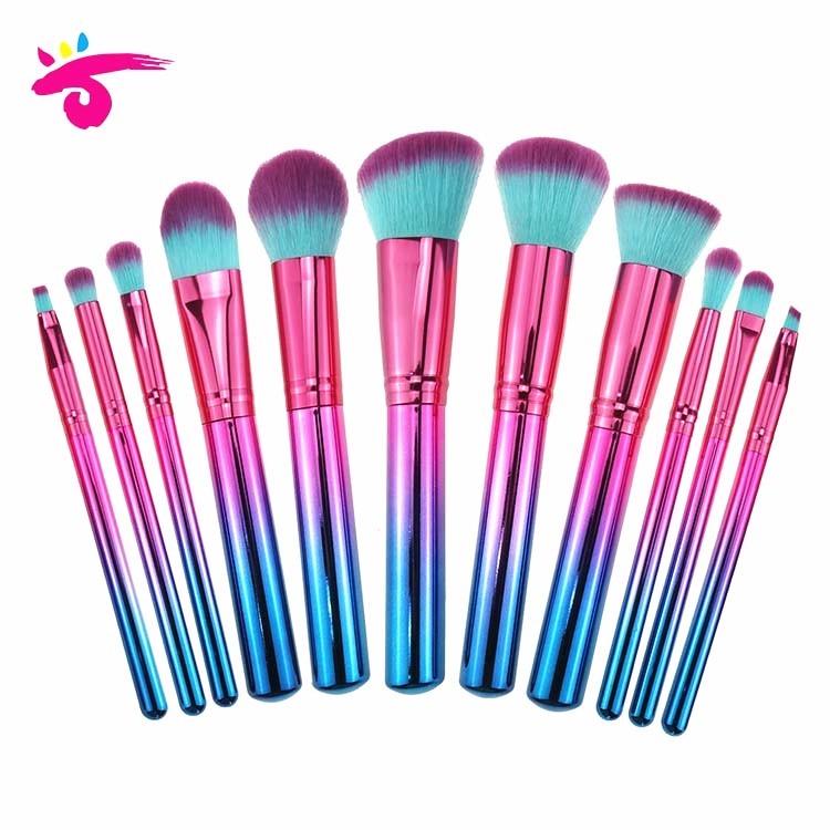 11 Pieces Two Tone Color Electroplating Plastic Handle Makeup Brush Set