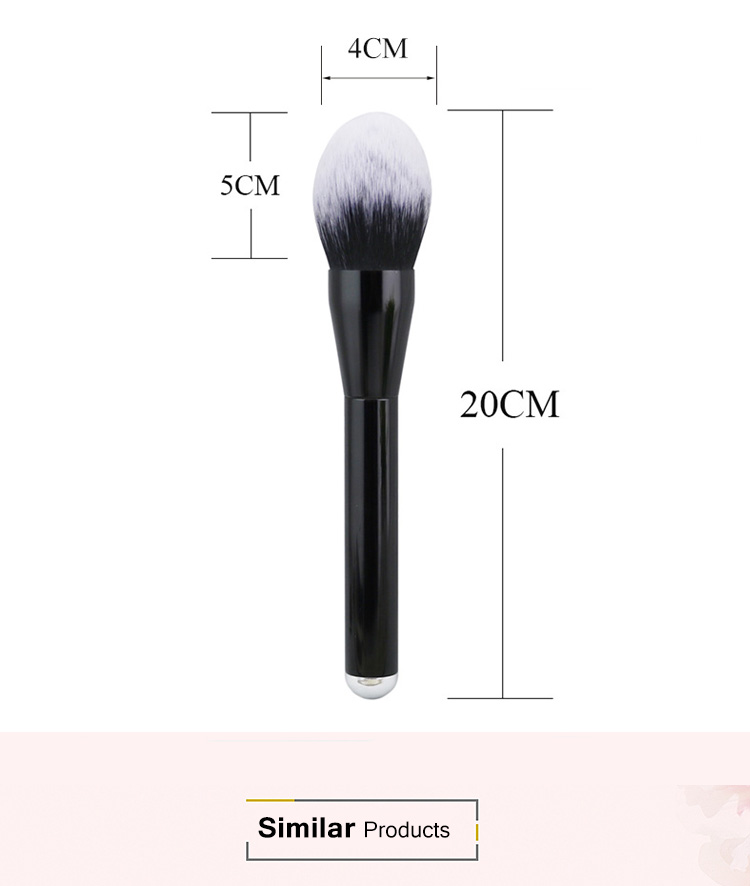 High Quality Synthetic Hair Custom Handmade Single Black Large Metal Flame Shape Powder Makeup Brush Factory Wholesale