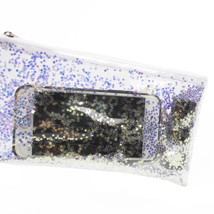 Zipper Clear Star Glitter Cosmetic Bag Pouch Pencil Pen Bag Holder