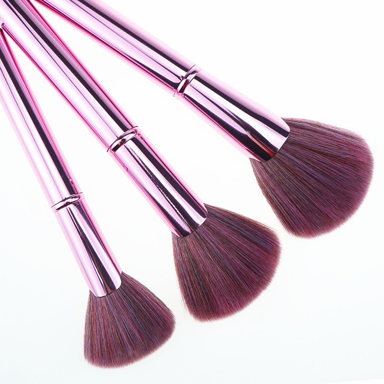 Factory customize synthetic hair mental handle beauty fan makeup brush set
